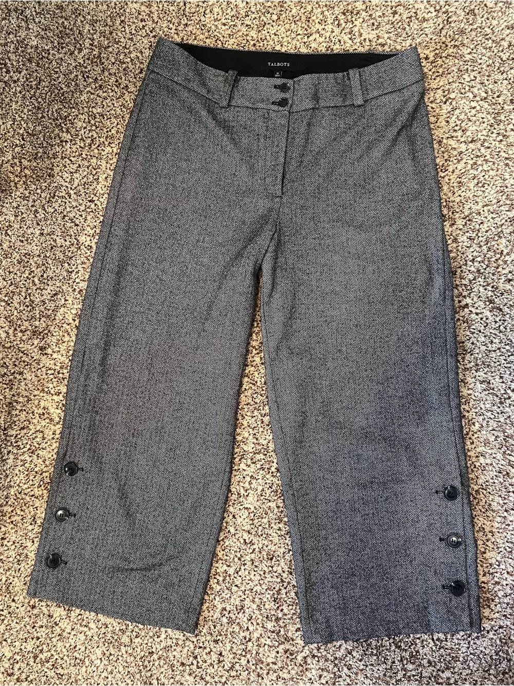 Talbots Women's Gray Wool-blend Cropped Button-Hem Dress Pants